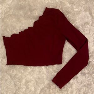 SHEIN burgundy one shoulder long sleeve crop top